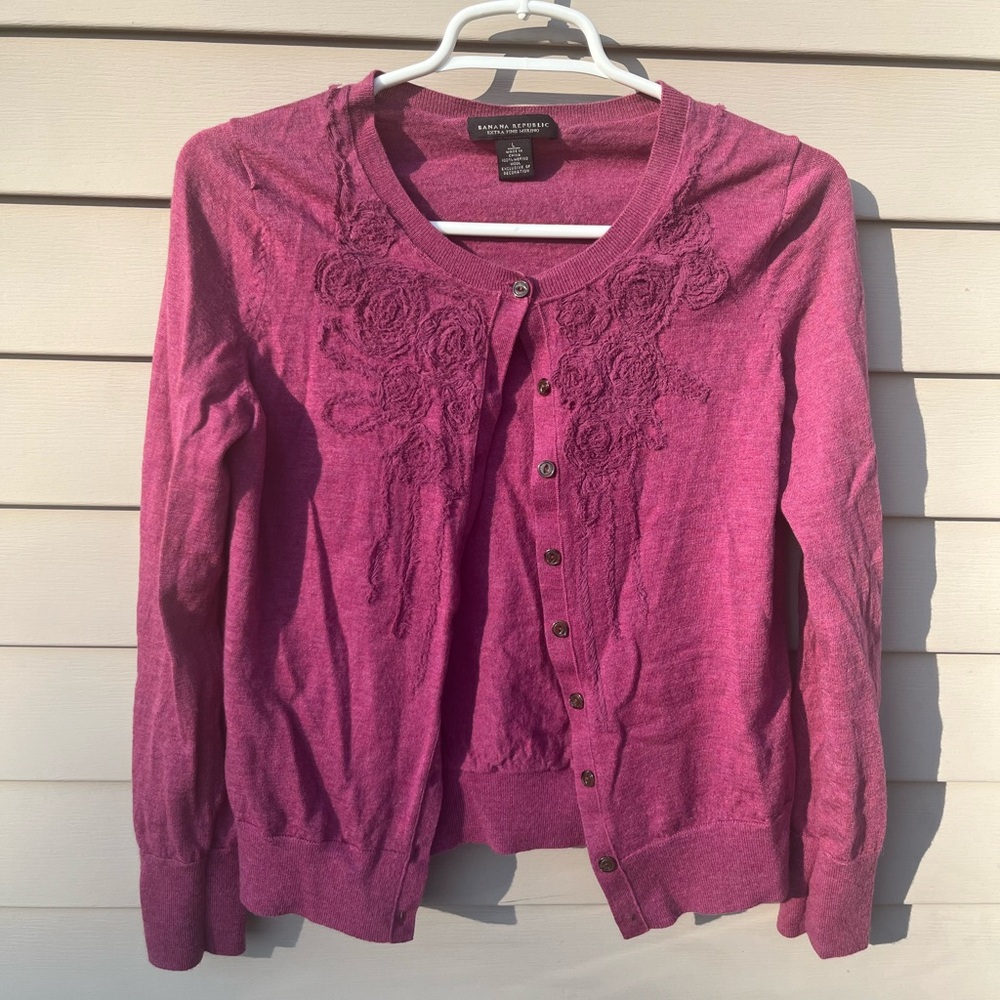 Banana Republic Fuchsia Cardigan with Floral Detail